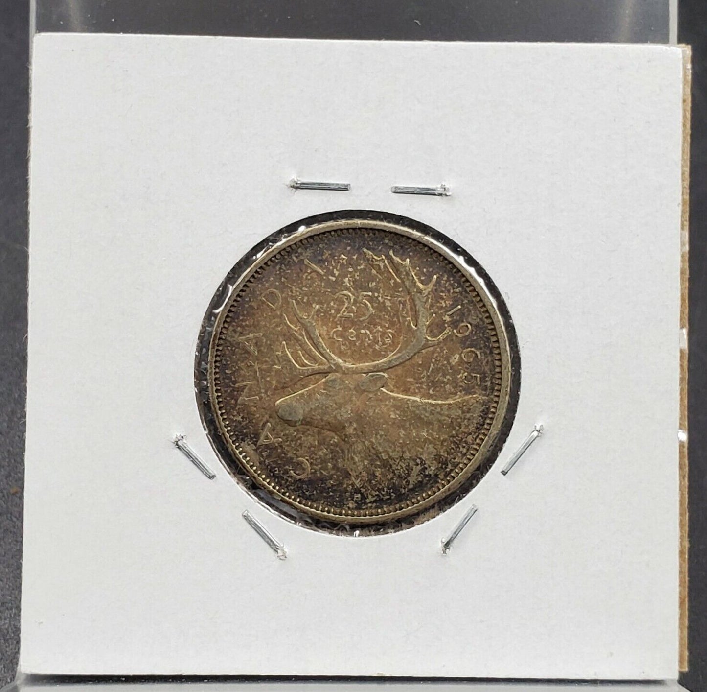 1965 CANADA SILVER 25 CENTS Average UNC PQ Neat Toning Toner
