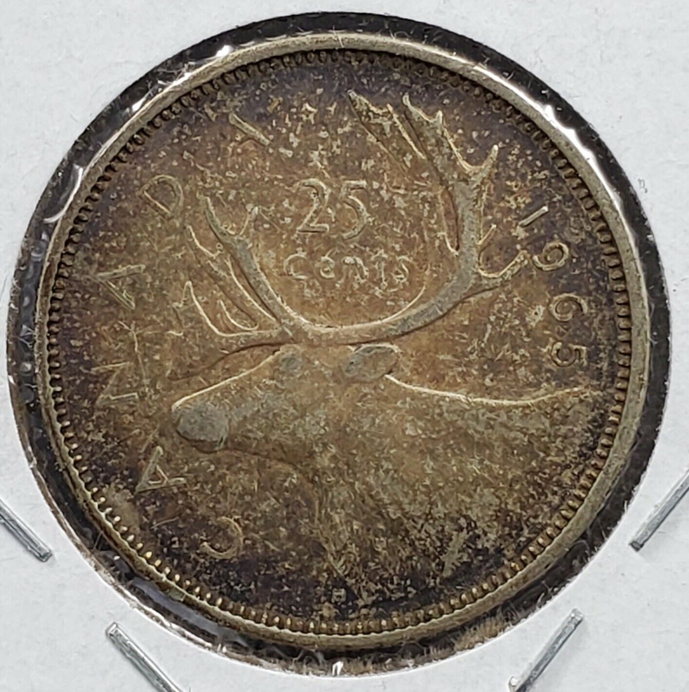 1965 CANADA SILVER 25 CENTS Average UNC PQ Neat Toning Toner