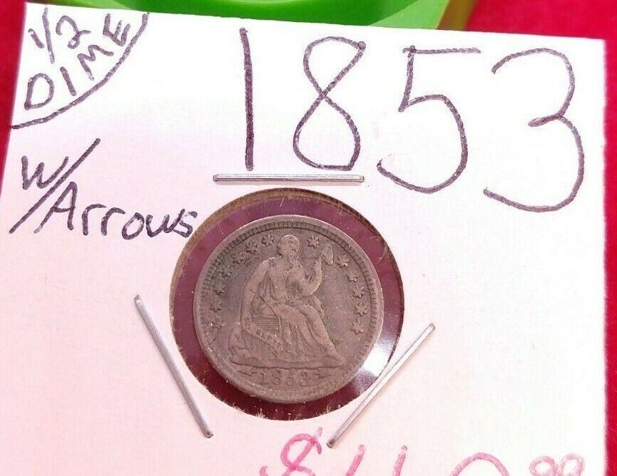 1853 Liberty Seated Half Dime Silver Coin With Arrows Variety AVG VF Very Fine