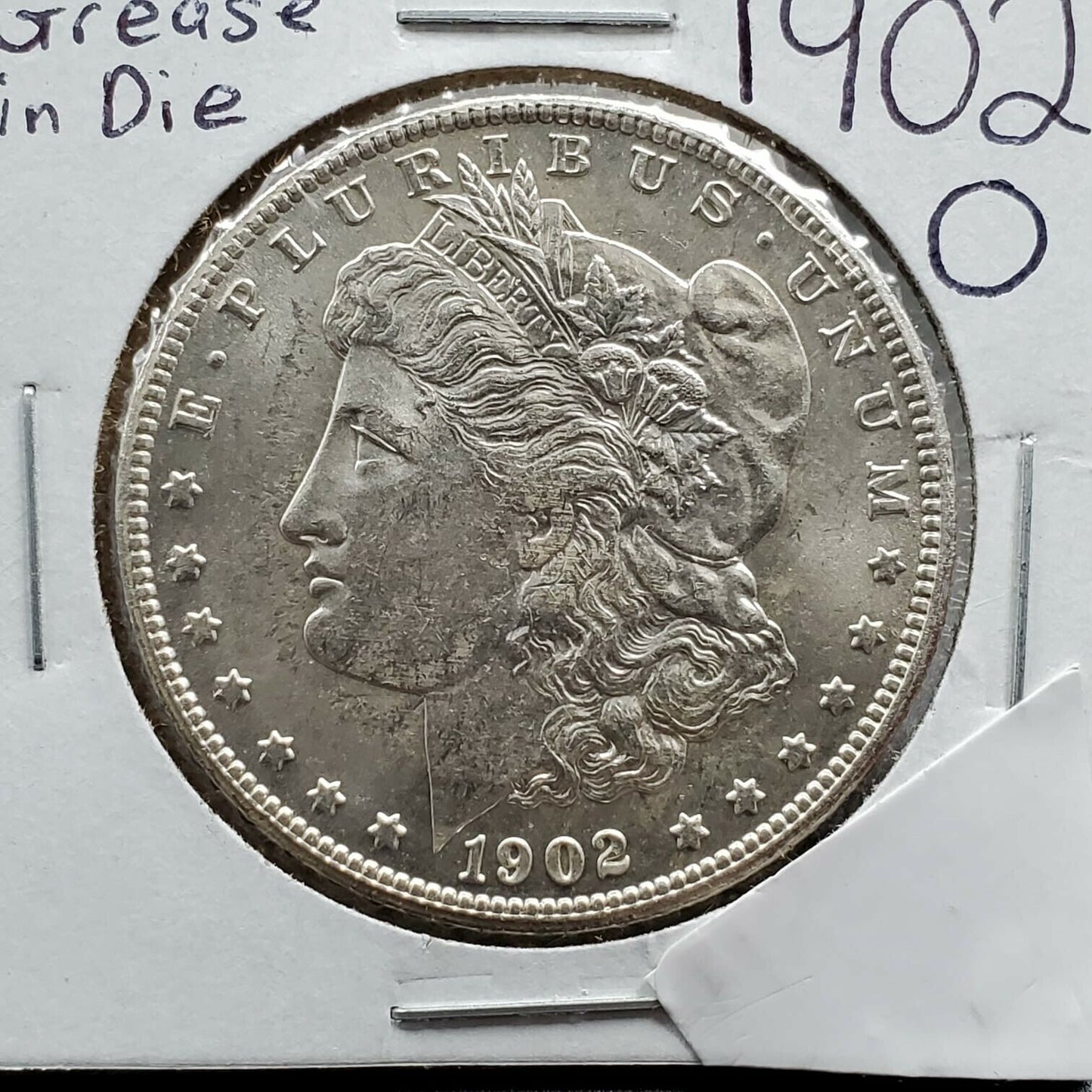 1902 O $1 Morgan Silver Dollar Coin BU Uncirculated Grease in Die Light Variety