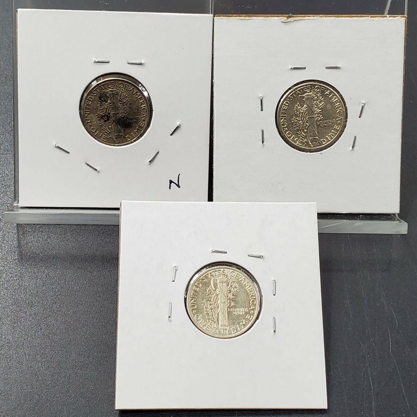1943 P D S WW2 Mercury Silver Dime 3 Coin AU About UNC Set World War Two Coins