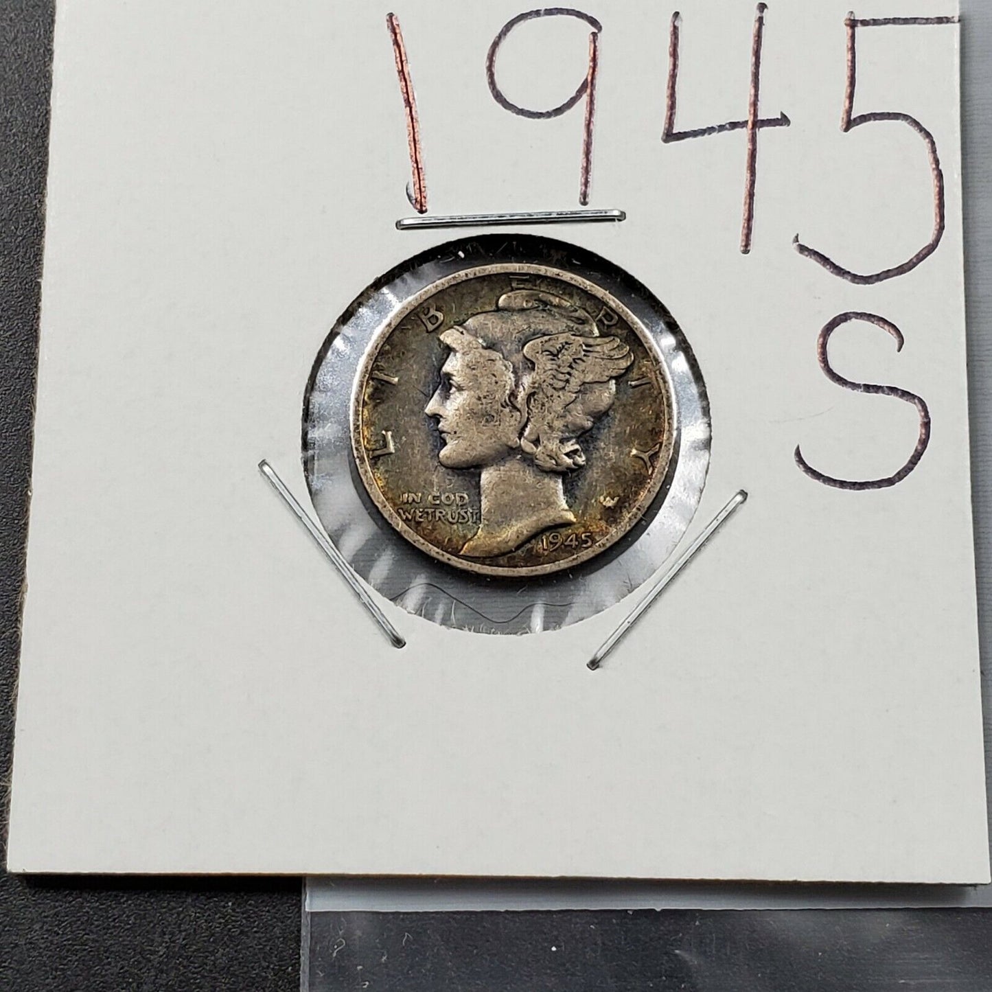 Toner Trio PQ Rainbow Toned Circ 1945 S Dime + Two other nice toned dime 3 coins