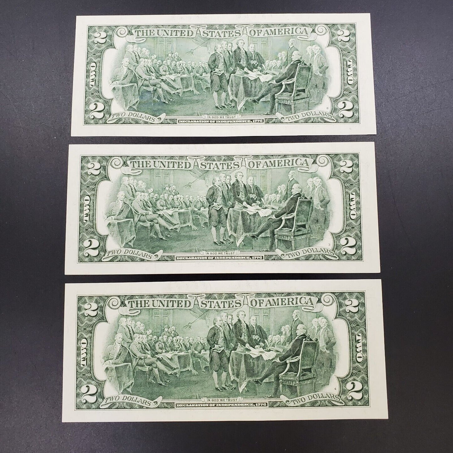 3 CONSECUTIVE $2 2003 FRN FEDERAL RESERVE NOTE UNC Two Dollar Bill Green Seal