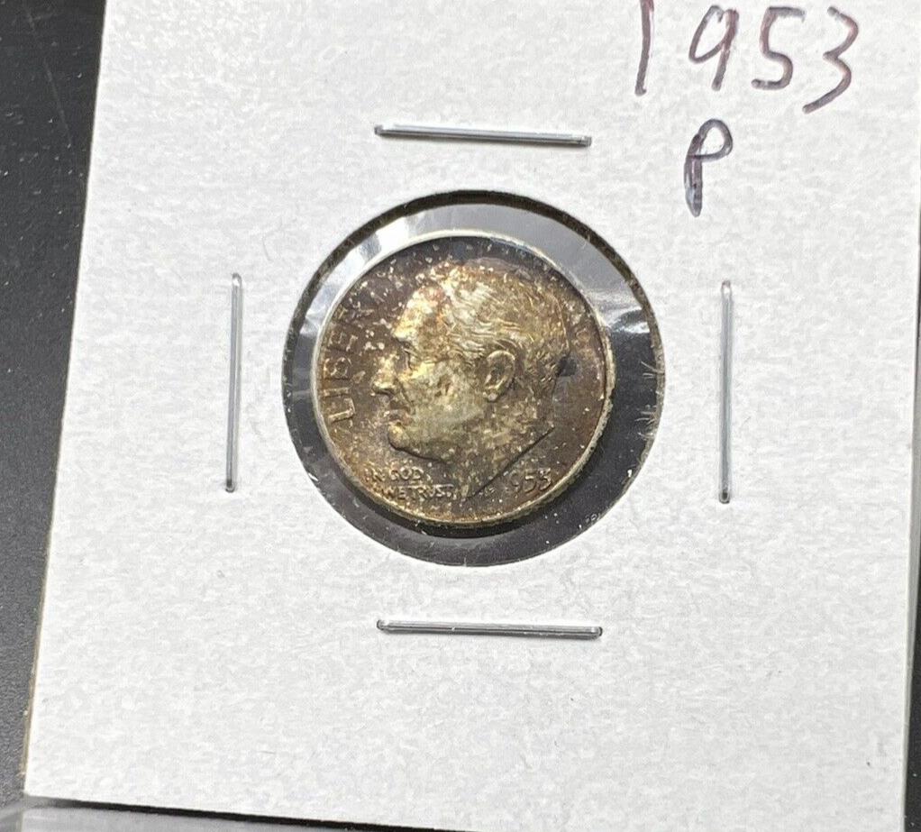 1953 P Roosevelt Silver Dime Coin BU UN Neat Toning Toner
