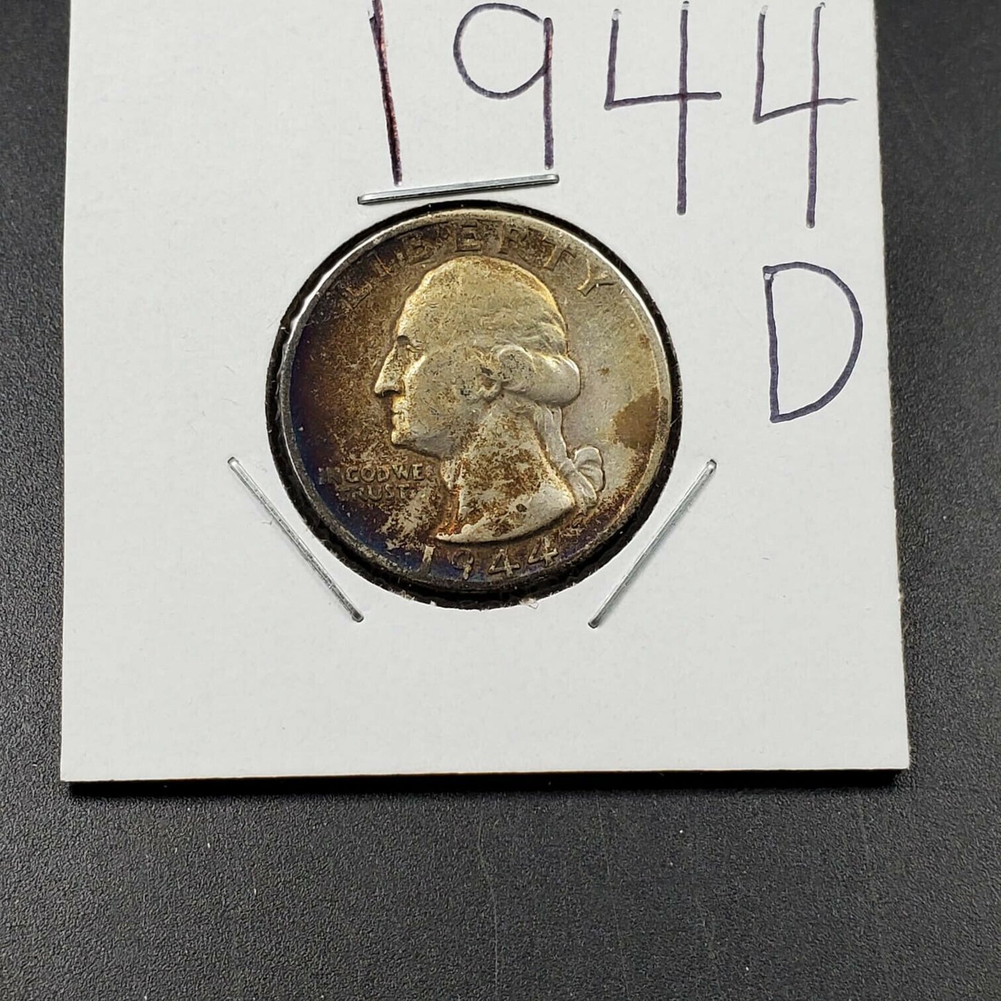 1944 D Washington Silver Quarter Coin Circulated Neat Toning Denver Toner