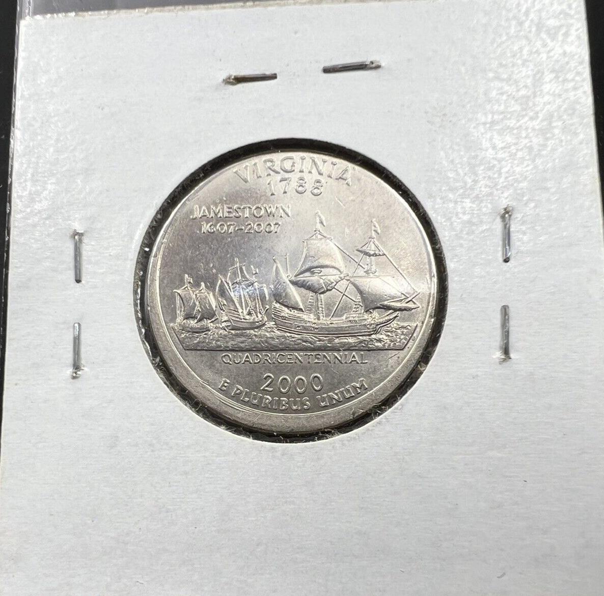 2000 25c Off Center Broadstrike Error Coin Virginia State Statehood Quarter BU