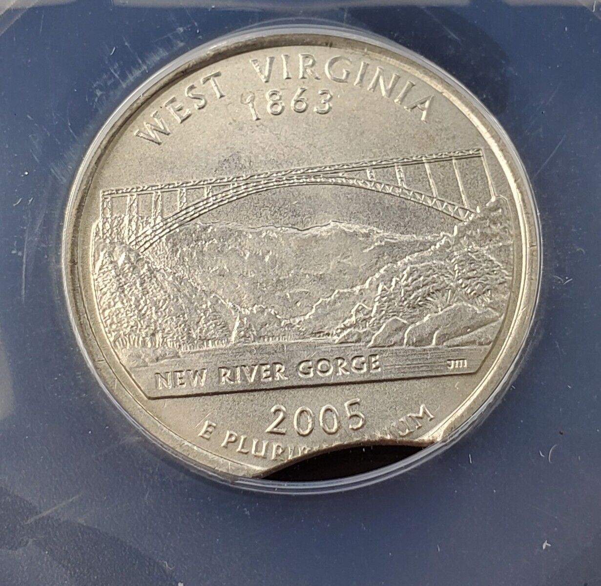2005 P 25c W VIRGINIA Quarters ANACS MS63 CURVED CLIP Weight 5.47 Grams Error