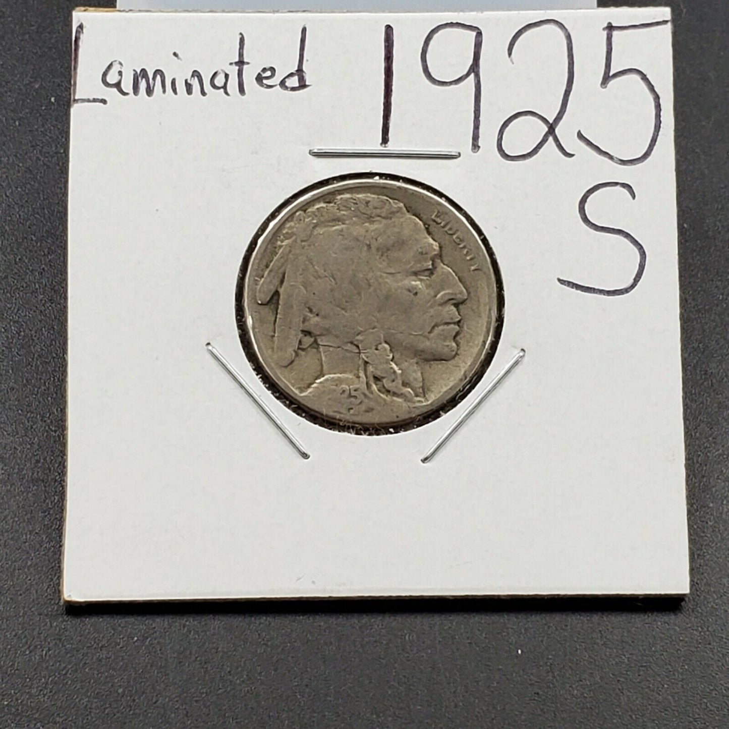1925 S 5c Buffalo Indian Head Nickel Laminated Planchet Error Coin Variety