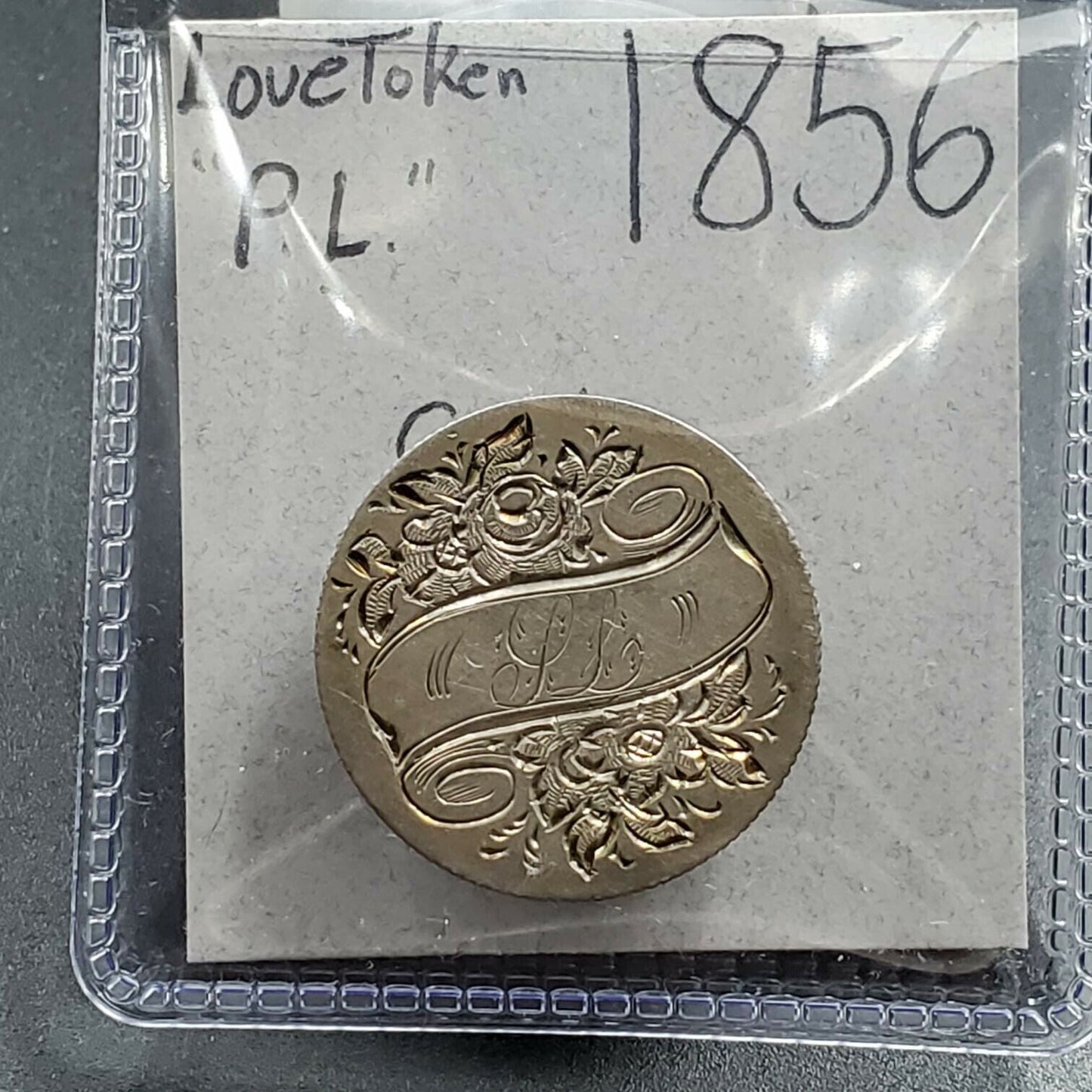 1856 Seated Liberty XF Quarter Engraved Love Token Pendant RJ R.J. Initials Logo