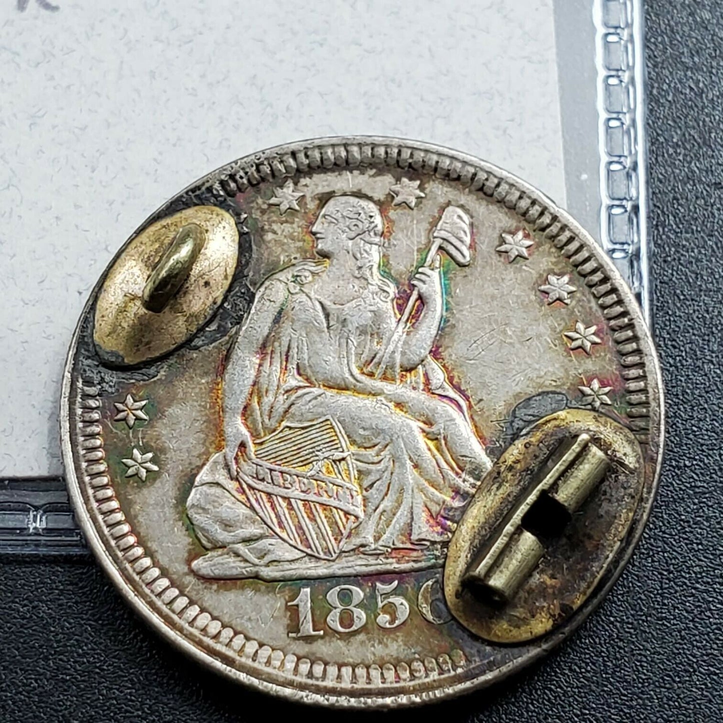 1856 Seated Liberty XF Quarter Engraved Love Token Pendant RJ R.J. Initials Logo