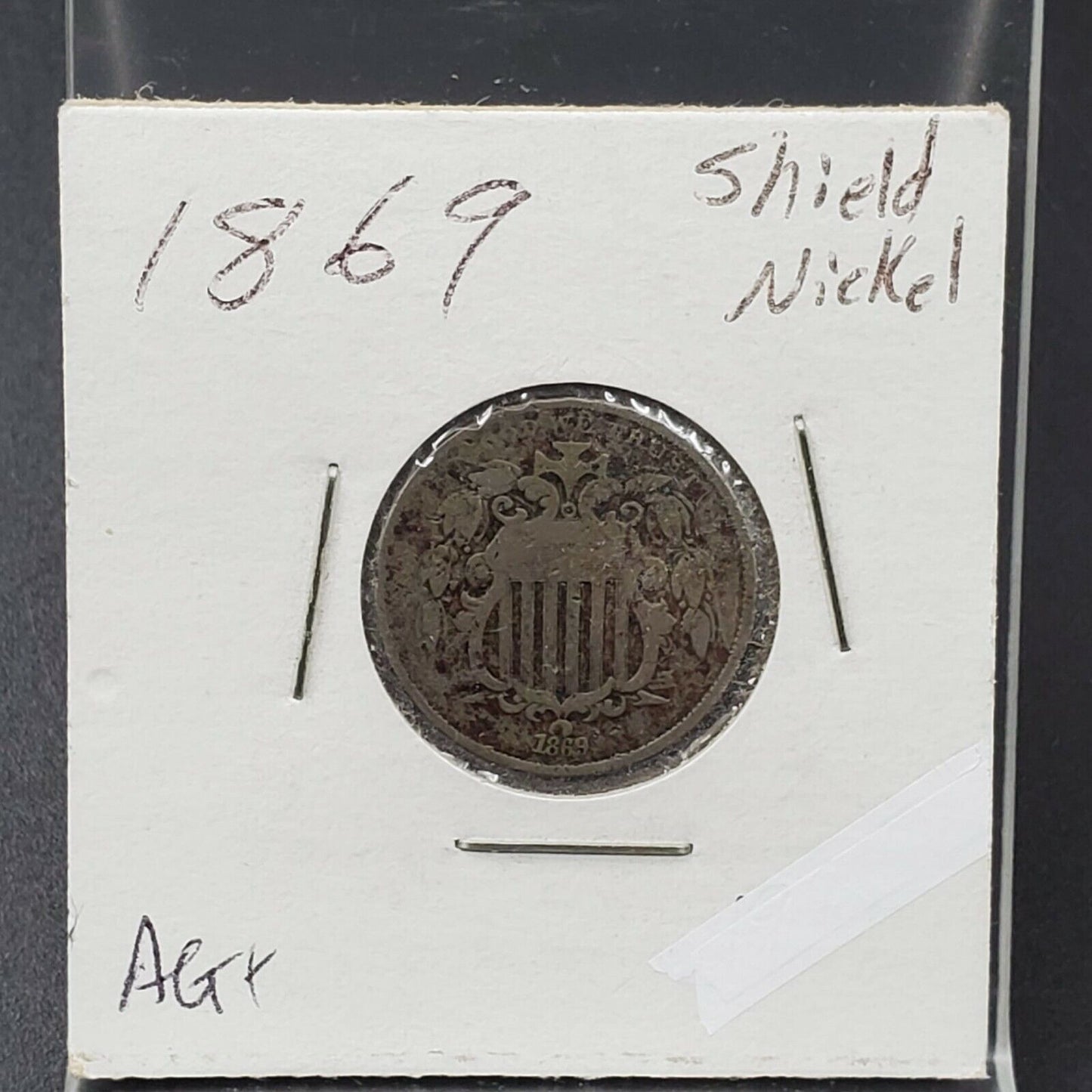 1869 5c Shield Nickel Coin Average Circulated AG Details ED