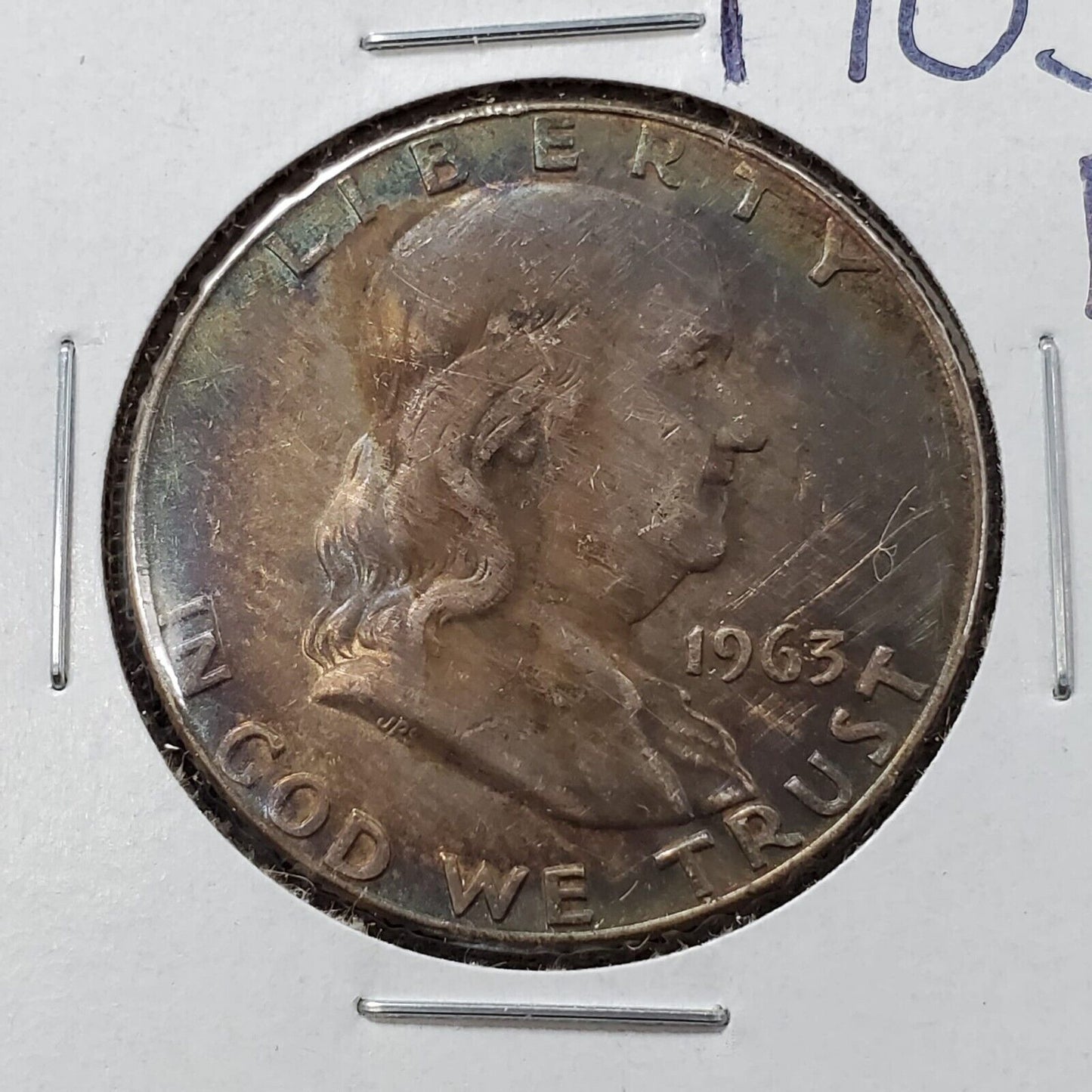 1963 D Franklin Silver Half Dollar Coin PQ Original Rainbow Circ Toning Toner XF