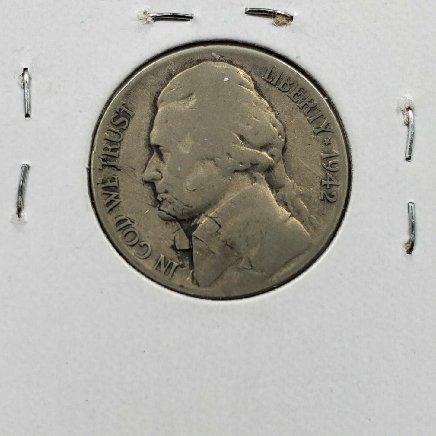 1942 S Type 2 Jefferson Silver WW2 Era Nickel Die Break Error Coin Circulated
