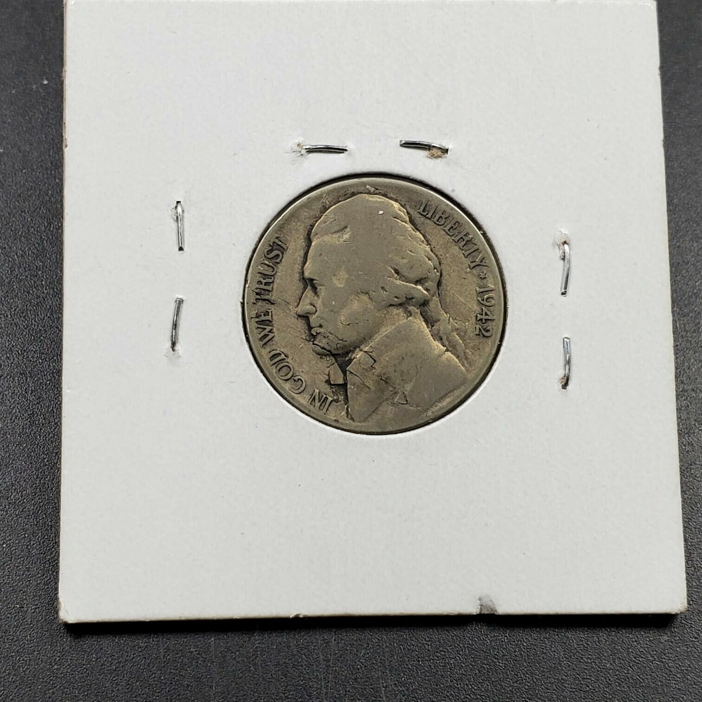 1942 S Type 2 Jefferson Silver WW2 Era Nickel Die Break Error Coin Circulated