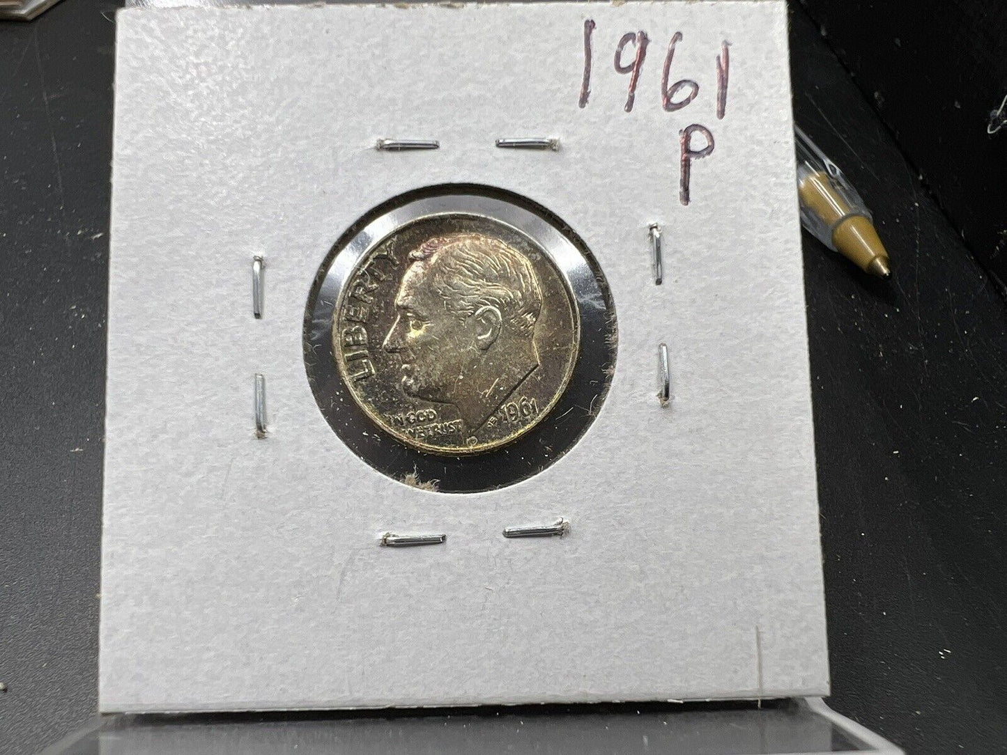 1961 P Roosevelt Silver Dime Coin Toning Toner Rainbow PQ * Choice AU About UNC