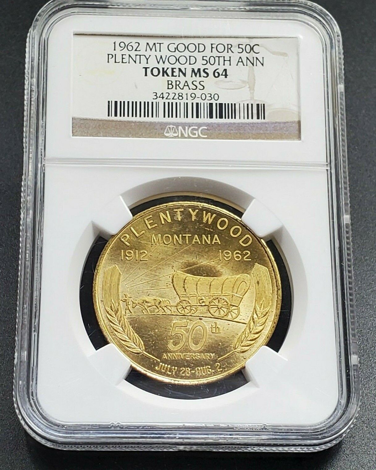 Plentywood Plenty Wood 50th Anniversary Montana Brass Token Medal NGC MS64 CH BU