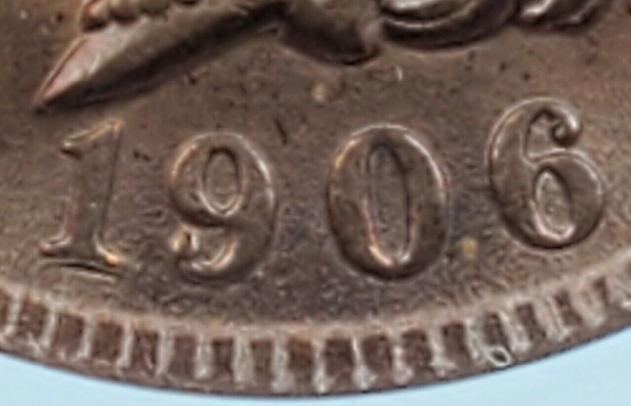 1906 Indian Cent Penny Error Variety ANACS UNC Details RPD S-1 Repunched Date