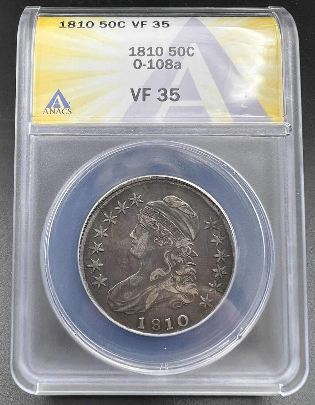 1810 Capped Bust Head Half Dollar O-108a Overton Variety ANACS VF35 & Misaligned