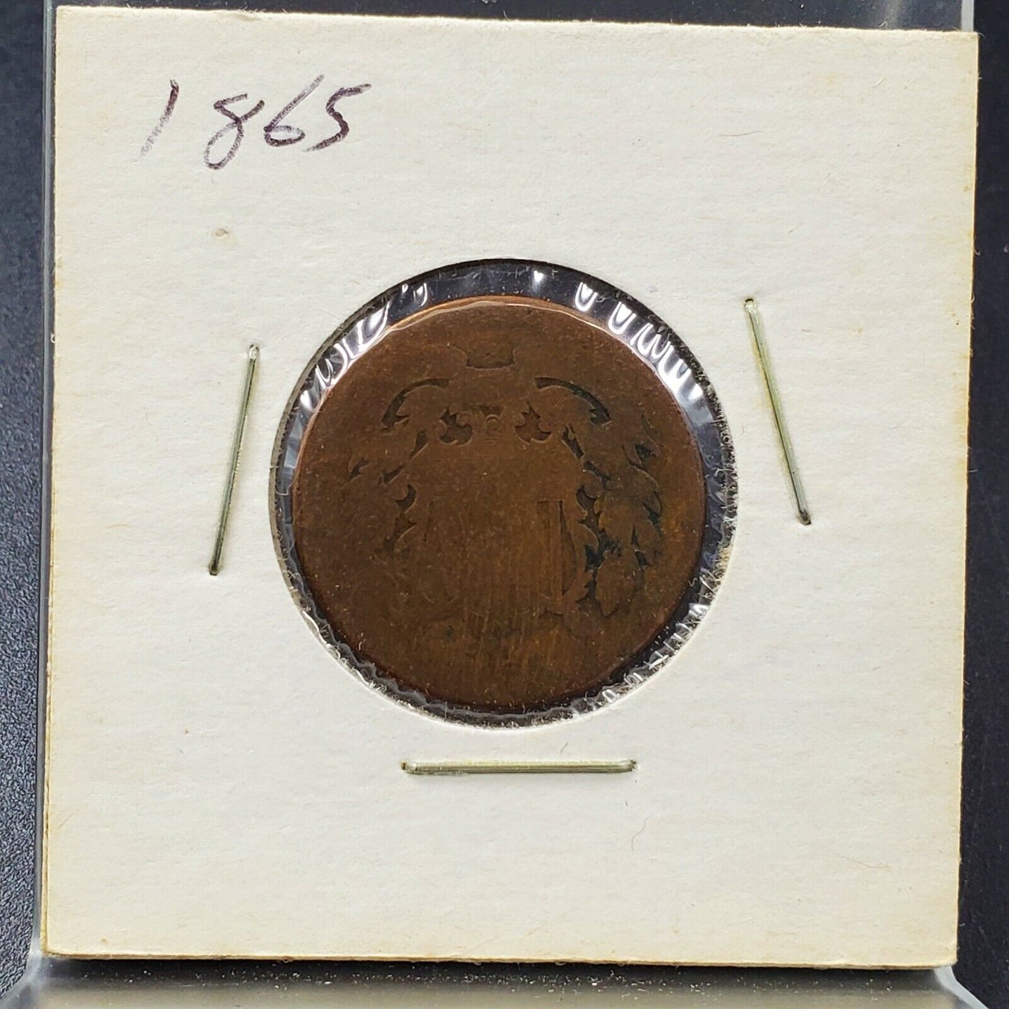 1865 2C Two Cent Copper Coin Piece Poor / AG Very Circulated