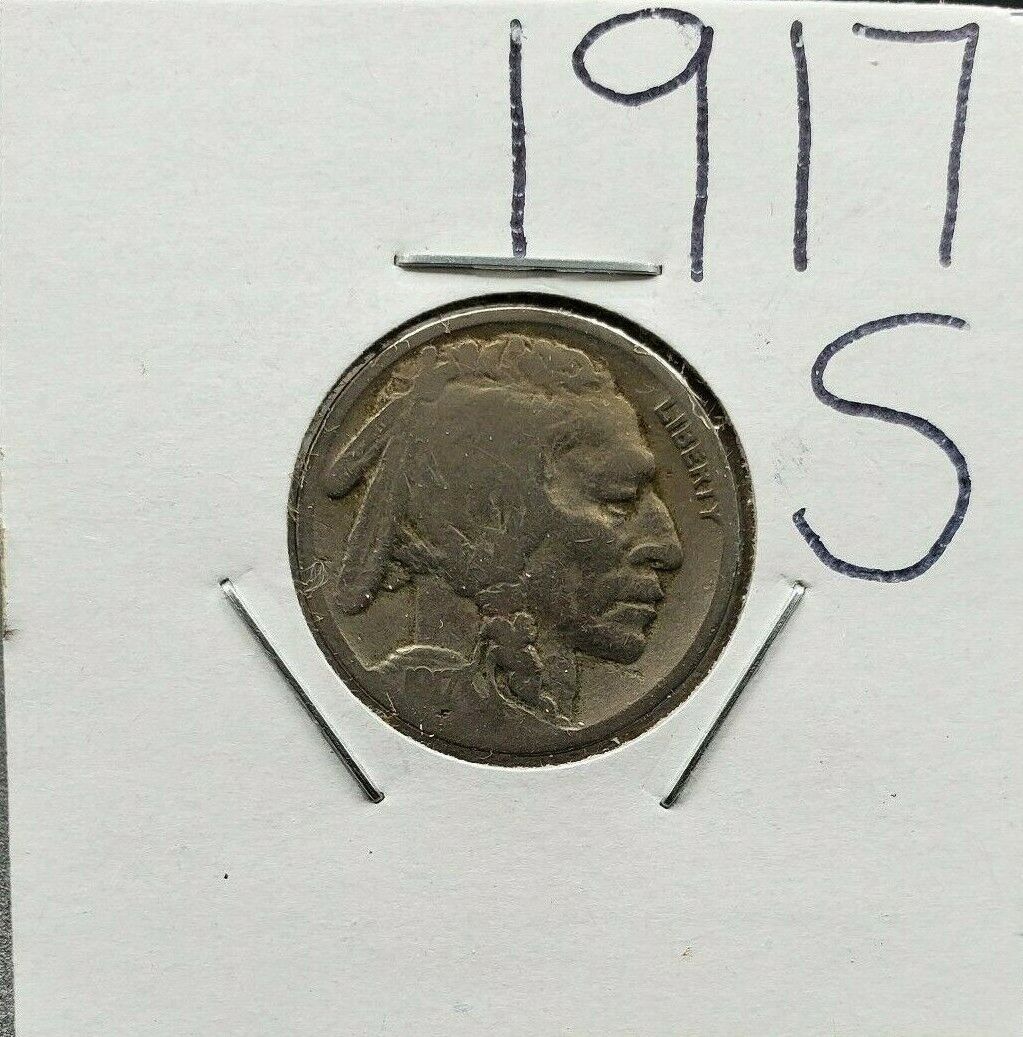 1917 S 5c Buffalo Nickel Choice Good G / VG Very Good Nice Circulated