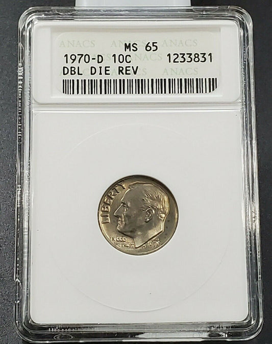1970 D Roosevelt Dime Coin Vintage ANACS MS65 DDR 001 FS-801 Late Die Stage