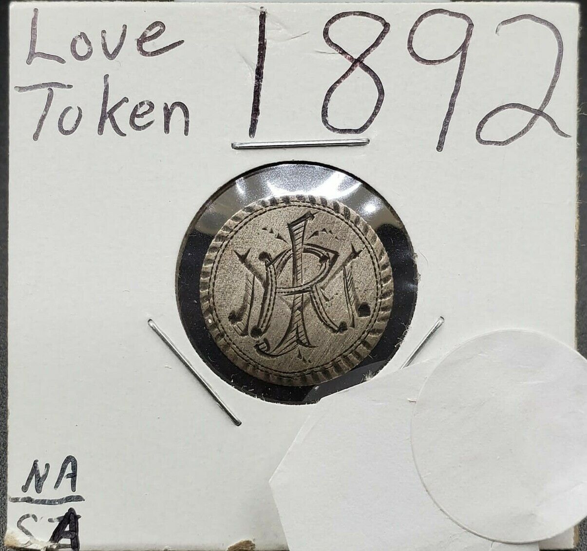 1892 Barber Silver Dime Engraved Love Token R.J.M RJM Initials Logo PQ Design