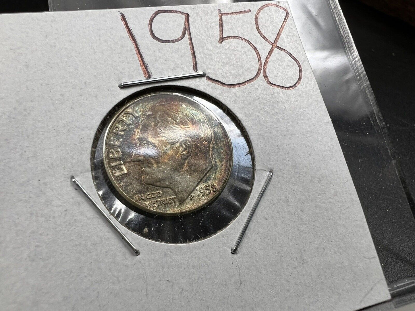 1958 P 10c Roosevelt Silver Dime Coin neat toning