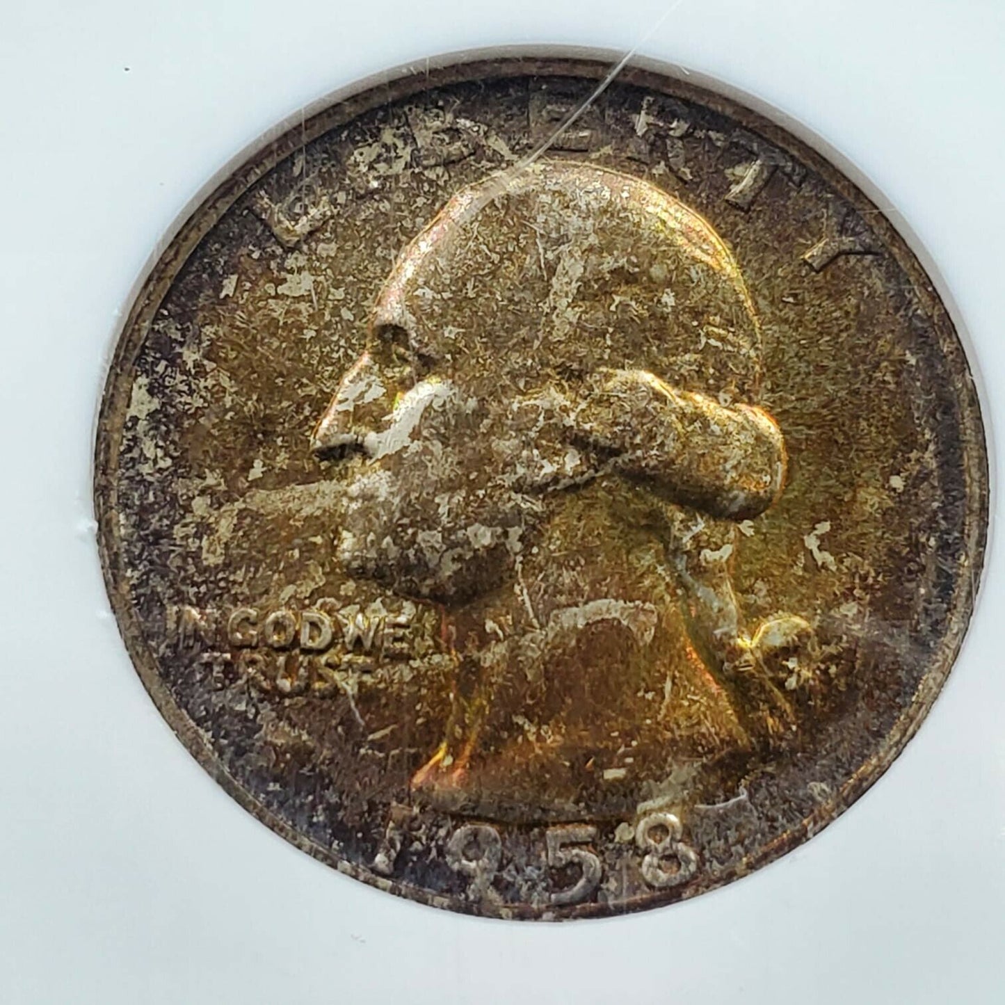 1958 D 25C Washington Quarter Coin NGC MS67 GEM BU PQ * Amber Toning Toner OBV