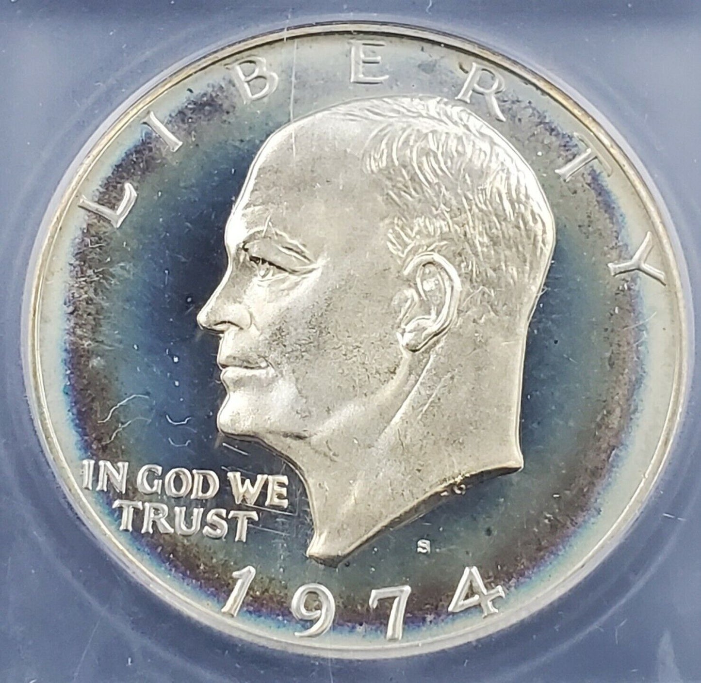 1974 S $1 Eisenhower Brown Ike 40% Silver PR69 DCAM ICG PQ * RAINBOW TONING TONE