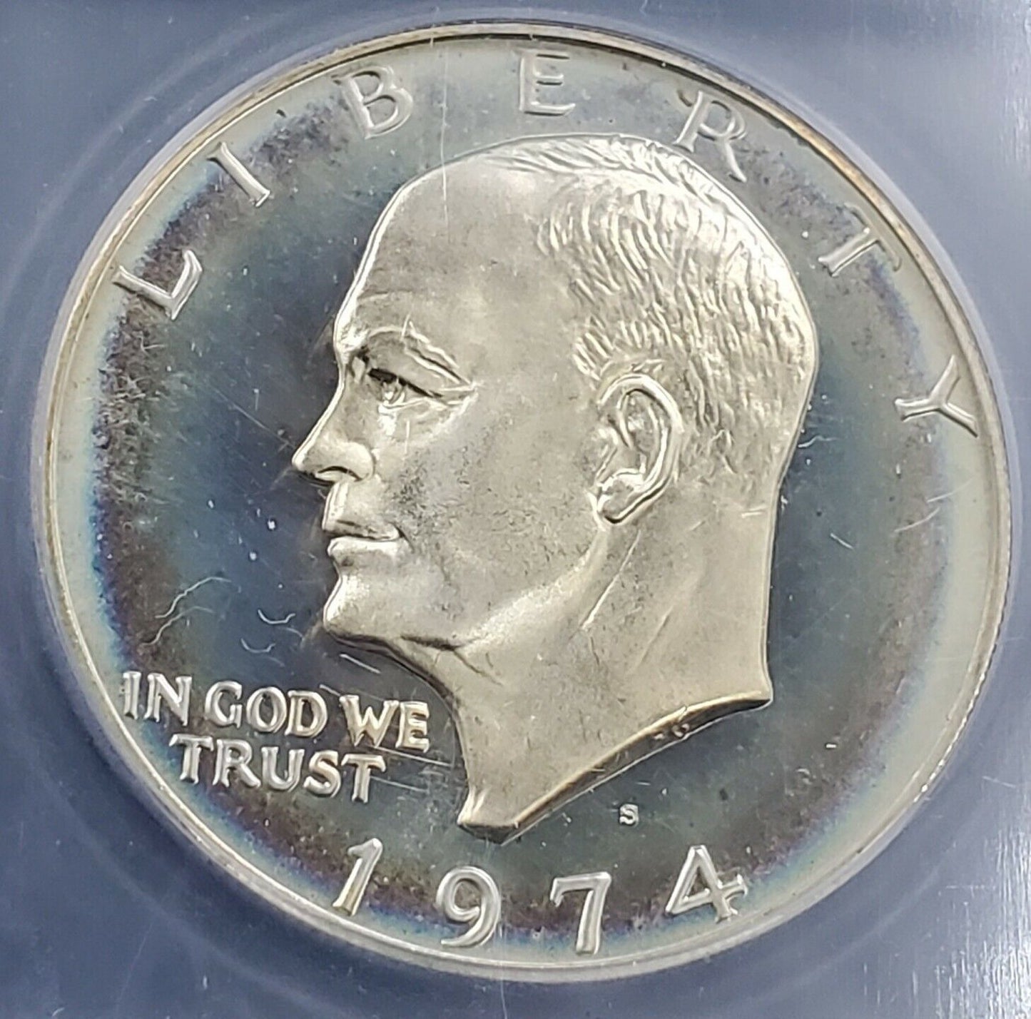 1974 S $1 Eisenhower Brown Ike 40% Silver PR69 DCAM ICG PQ * RAINBOW TONING TONE