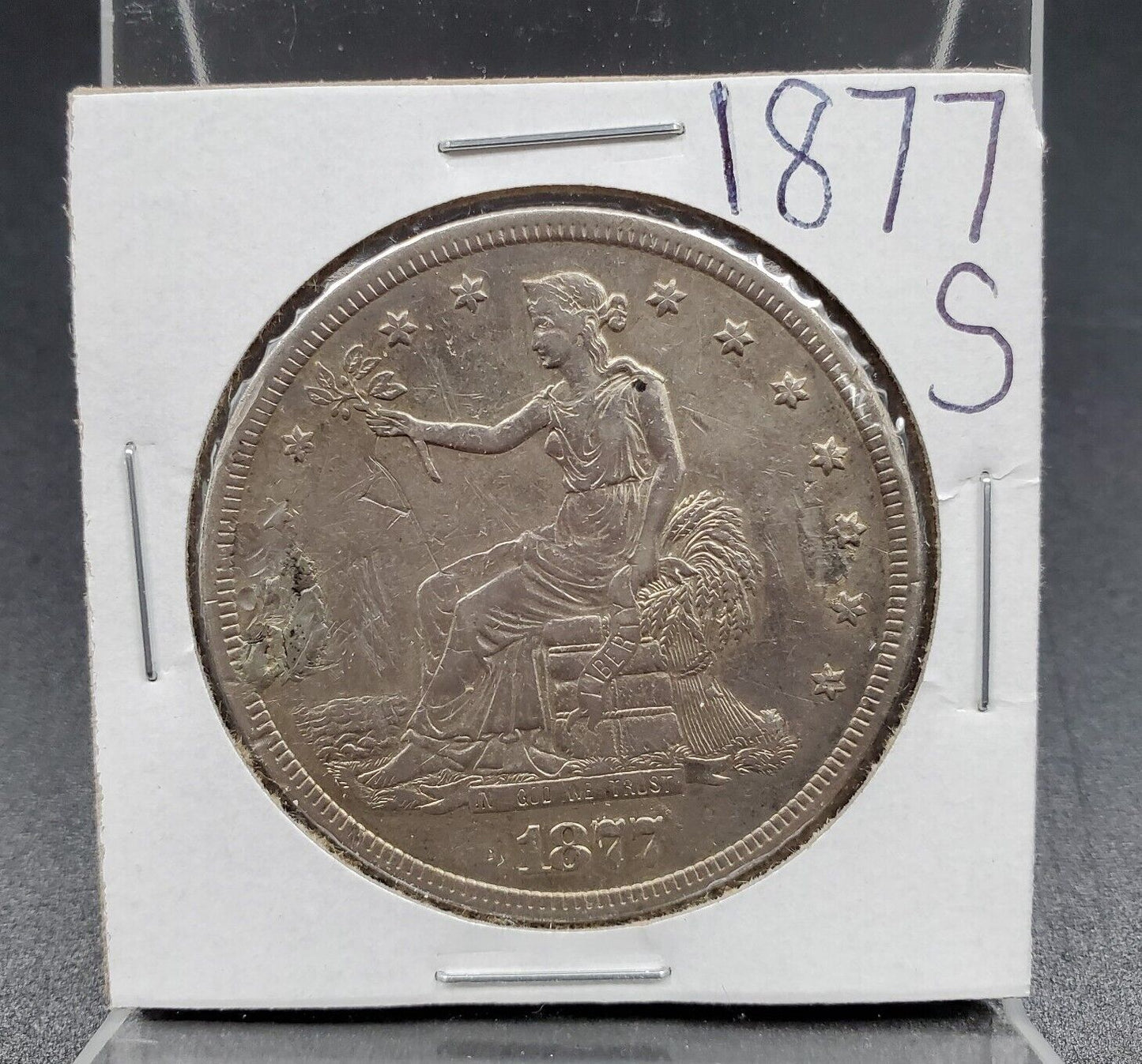 1877 S US Seated Liberty Trade Dollar  XF EF Details Circulated