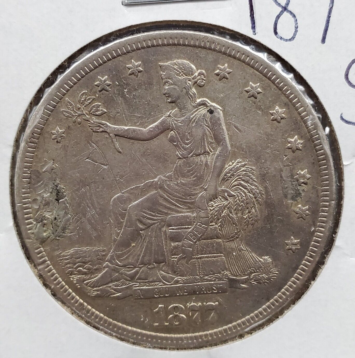 1877 S US Seated Liberty Trade Dollar  XF EF Details Circulated