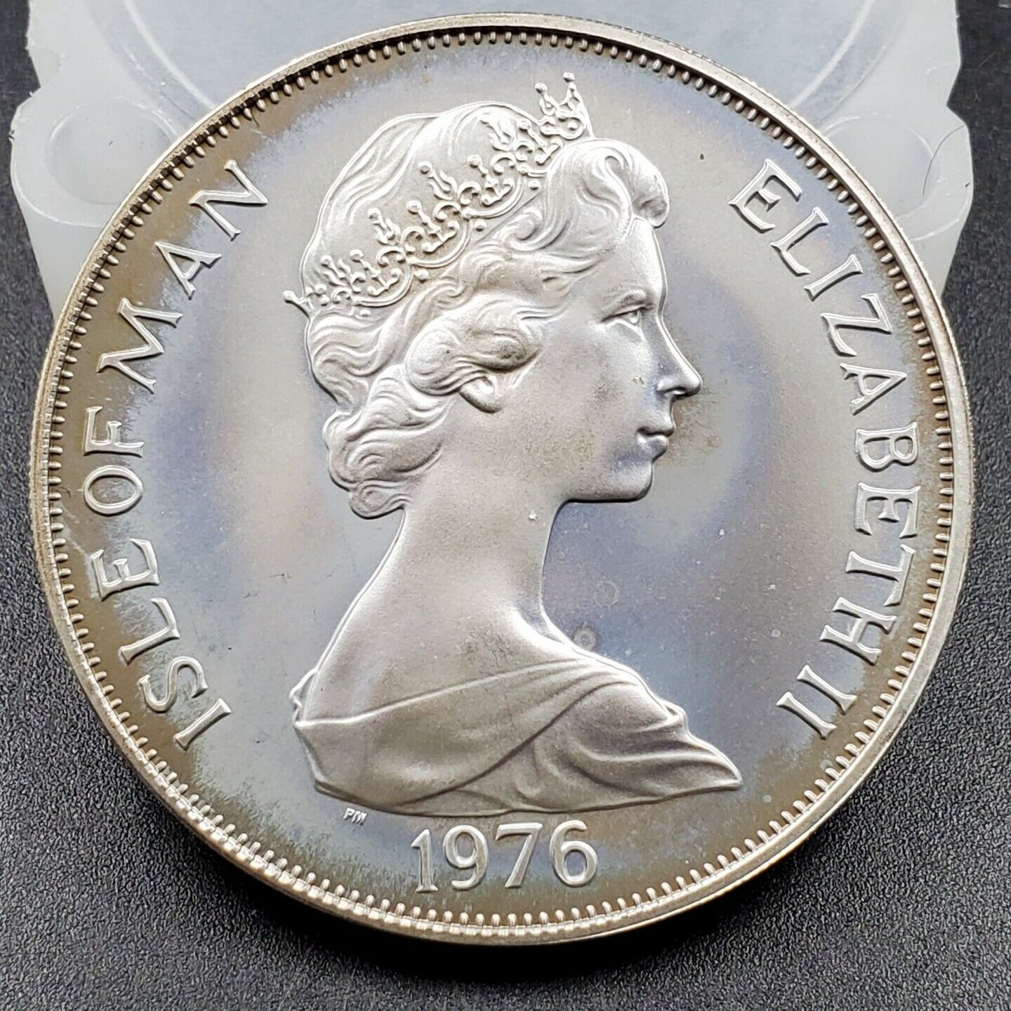 1976 Isle Of Man Crown Horsetram CENTENARY Silver Coin Neat Toning GEM BU UNC