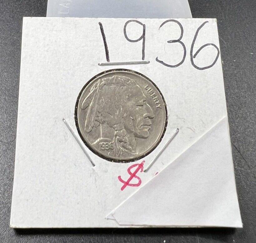 1936 5c Buffalo Indian Head Nickel Coin Choice VF Very Fine / XF EF Extra Fine