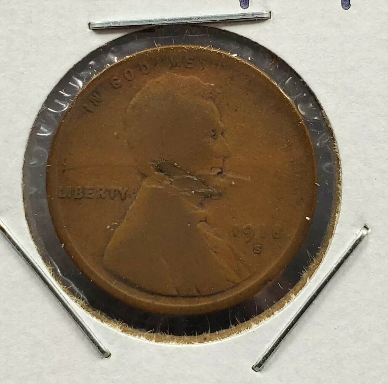 1918 S Lincoln Wheat Cent Penny Coin Laminated Planchet Error Variety Circ