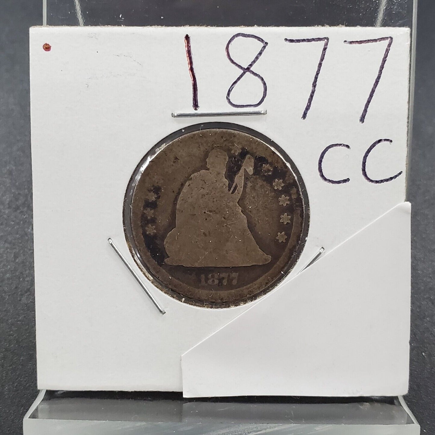 1877 CC Seated Liberty Silver Quarter Coin AG About Good Circ Key Date