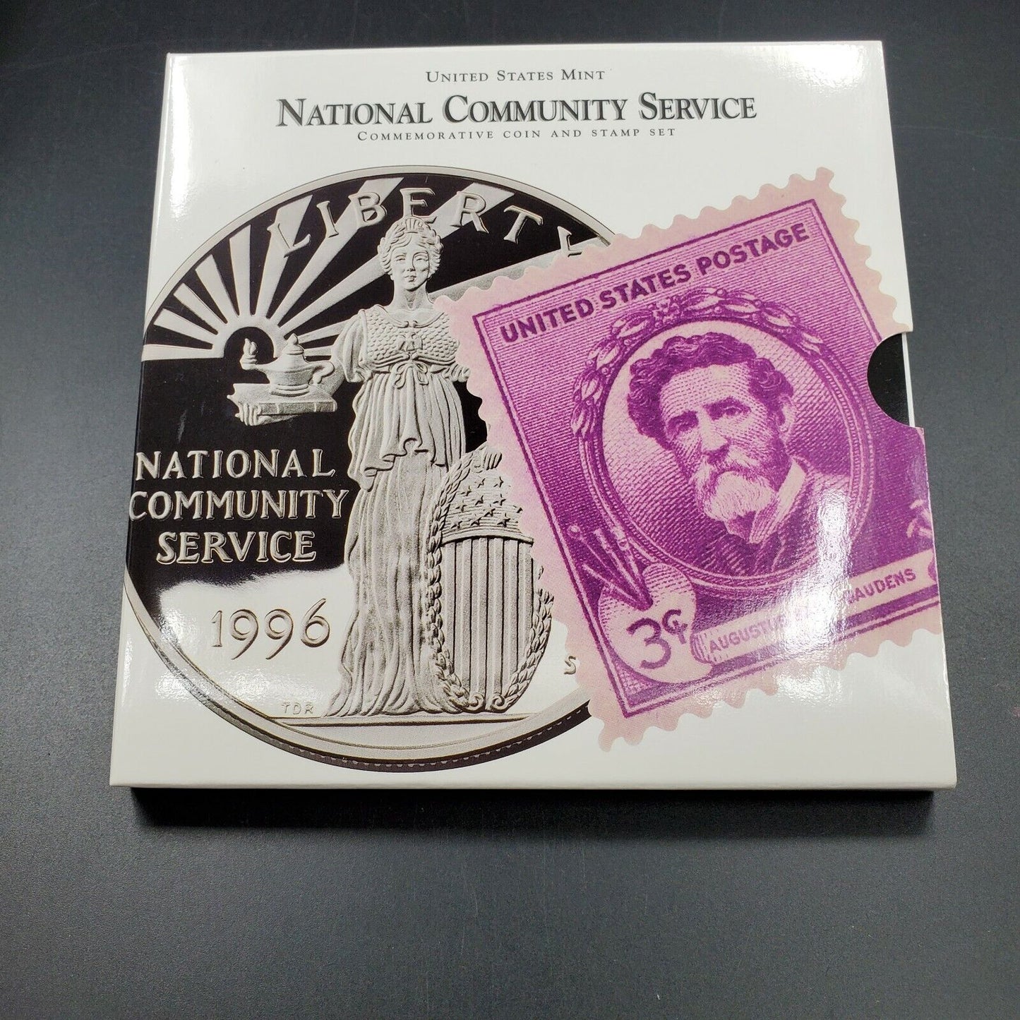 1996 S National Community Service Coin Stamp US Mint Set Proof Silver Dollar OGP