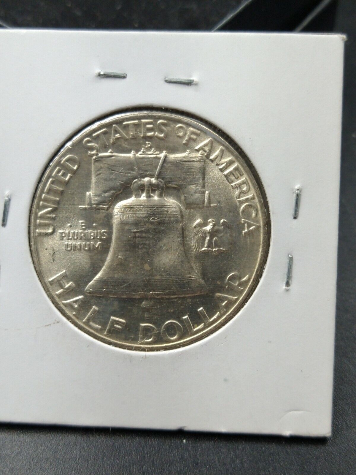 1959 D Franklin Silver 90% Half Dollar Coin CH BU UNC Die Chips Reverse Variety