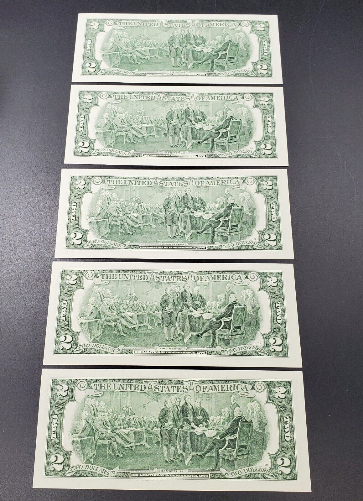 5 CONSECUTIVE 2009 $2 FRN FEDERAL RESERVE NOTE CH UNC DOUBLE REPEAT SERIAL #S
