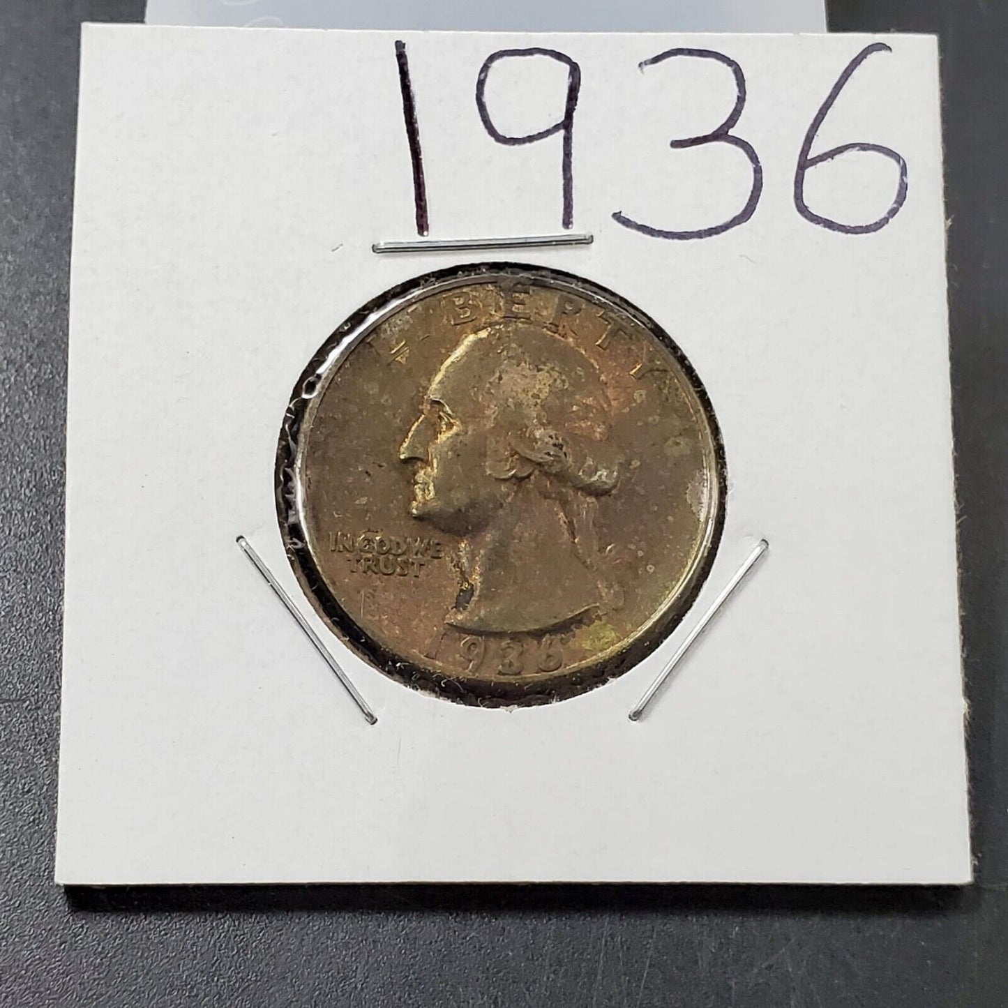 1936 P Washington Silver Quarter Coin Good Circ toning Toner XF EF
