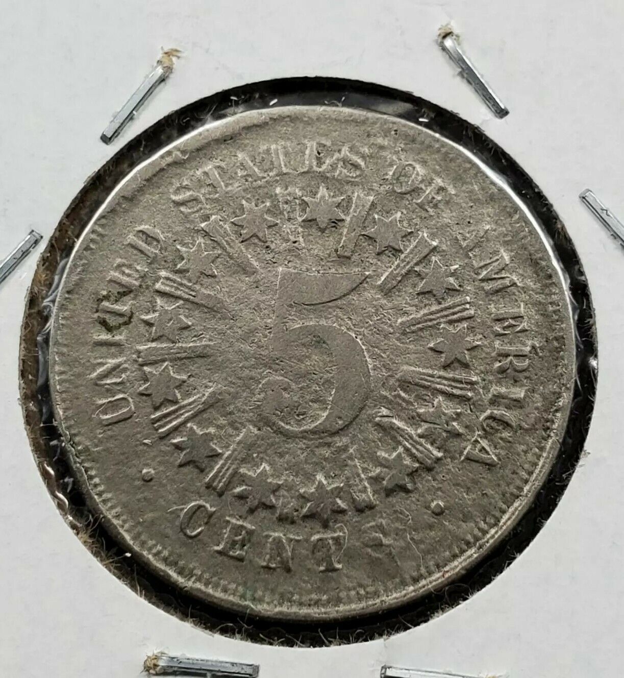 1866 Shield Nickel Five Cents Coin VG Details Acid Restored