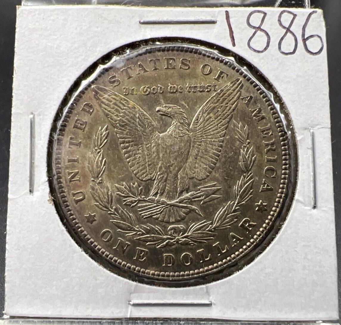 1886 P $1 Morgan Silver Dollar Coin AU About UNC Neat Dark Toning Toner