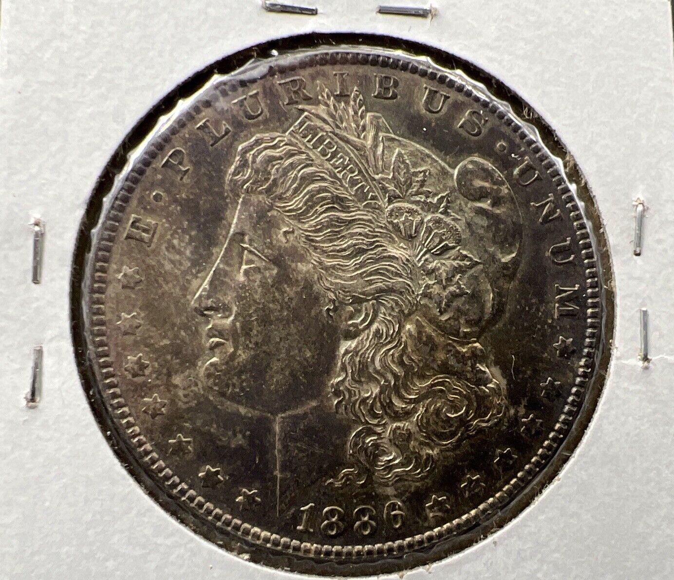 1886 P $1 Morgan Silver Dollar Coin AU About UNC Neat Dark Toning Toner