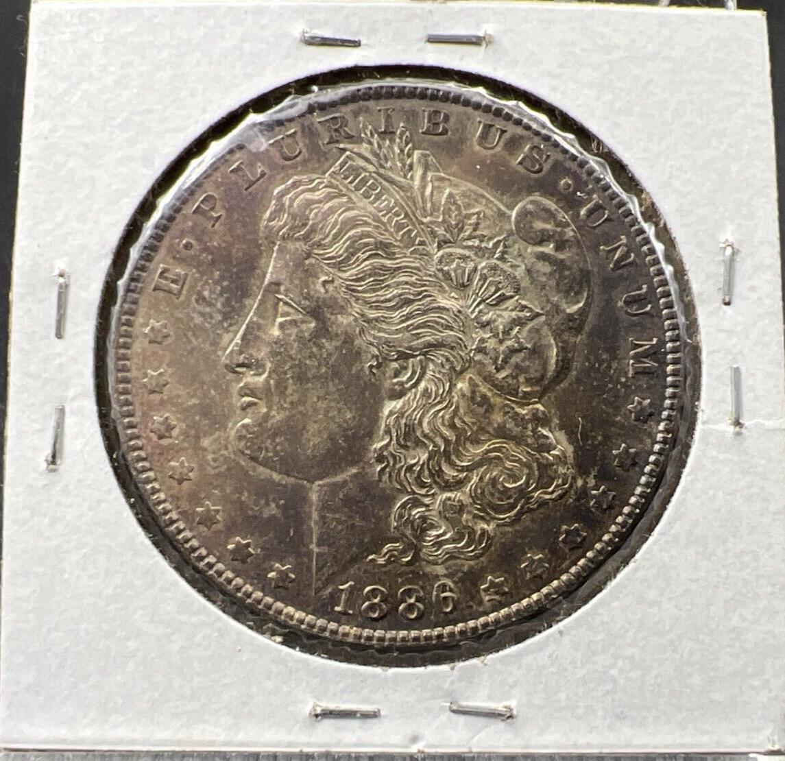 1886 P $1 Morgan Silver Dollar Coin AU About UNC Neat Dark Toning Toner