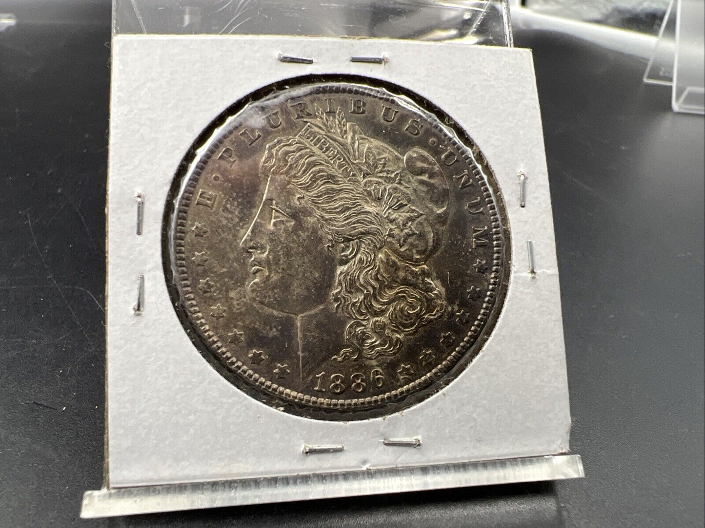 1886 P $1 Morgan Silver Dollar Coin AU About UNC Neat Dark Toning Toner