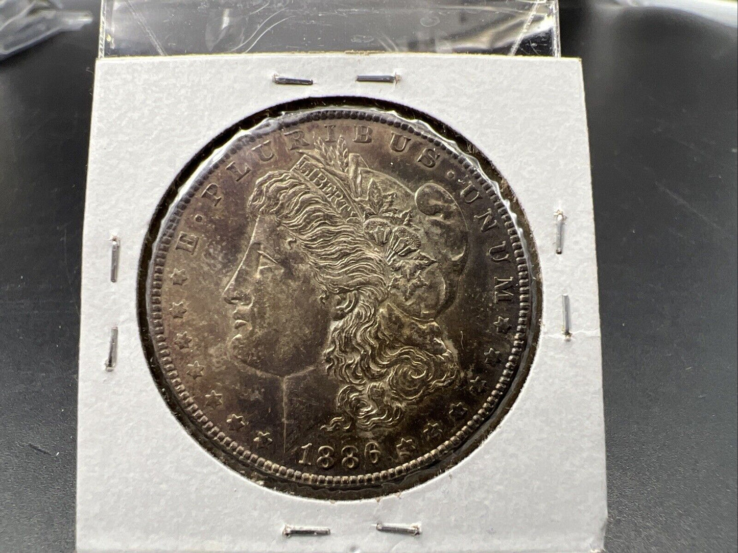 1886 P $1 Morgan Silver Dollar Coin AU About UNC Neat Dark Toning Toner