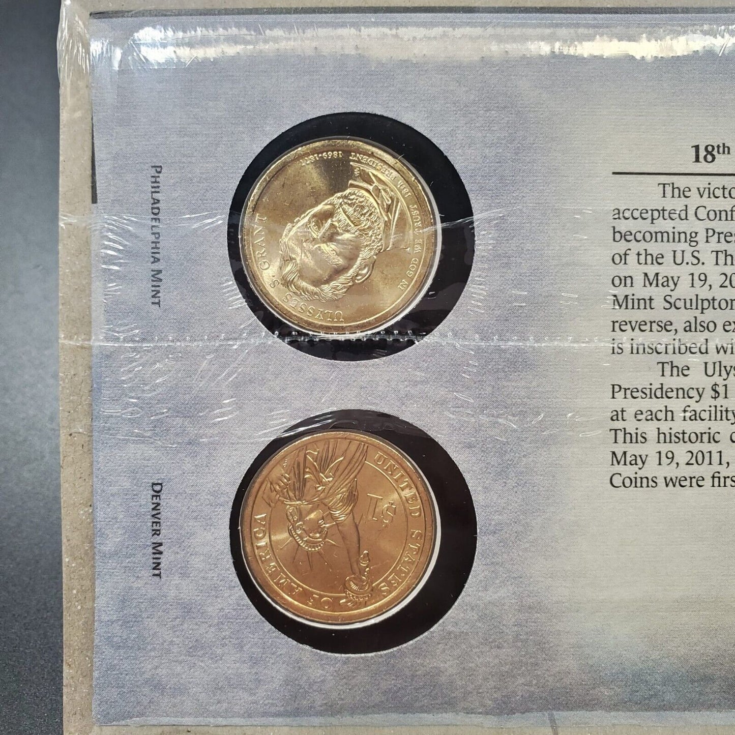 2011 ULYSSES S. GRANT 18Th Presidential Dollar P & D 2 coins Set First Day OGP