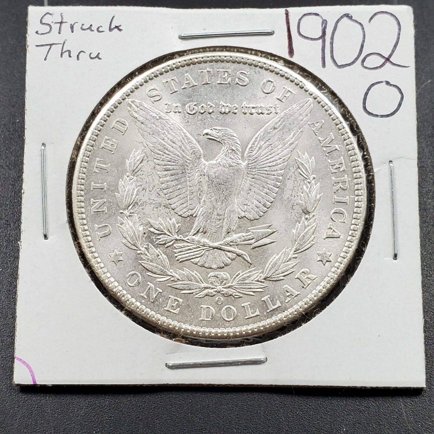 1902 O Morgan Silver Eagle Dollar Coin BU UNC Struck Thru Error Variety