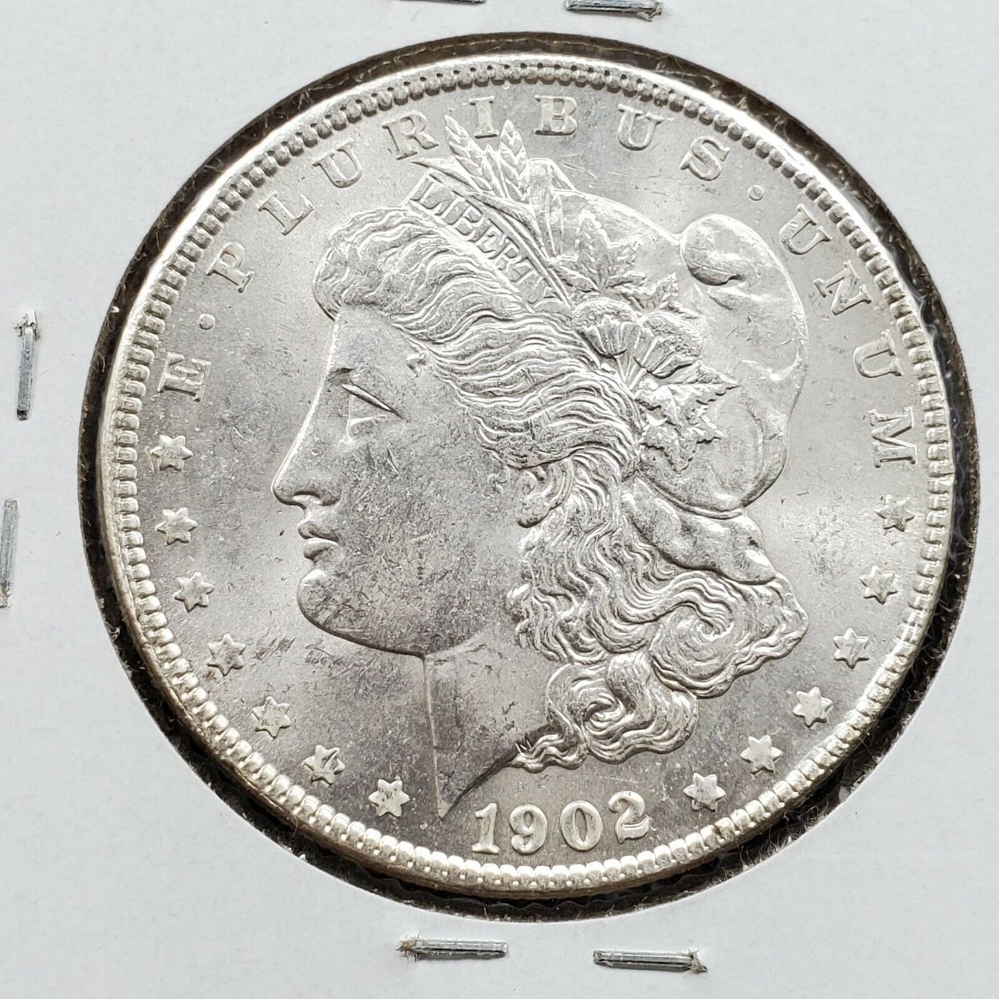 1902 O Morgan Silver Eagle Dollar Coin BU UNC Struck Thru Error Variety