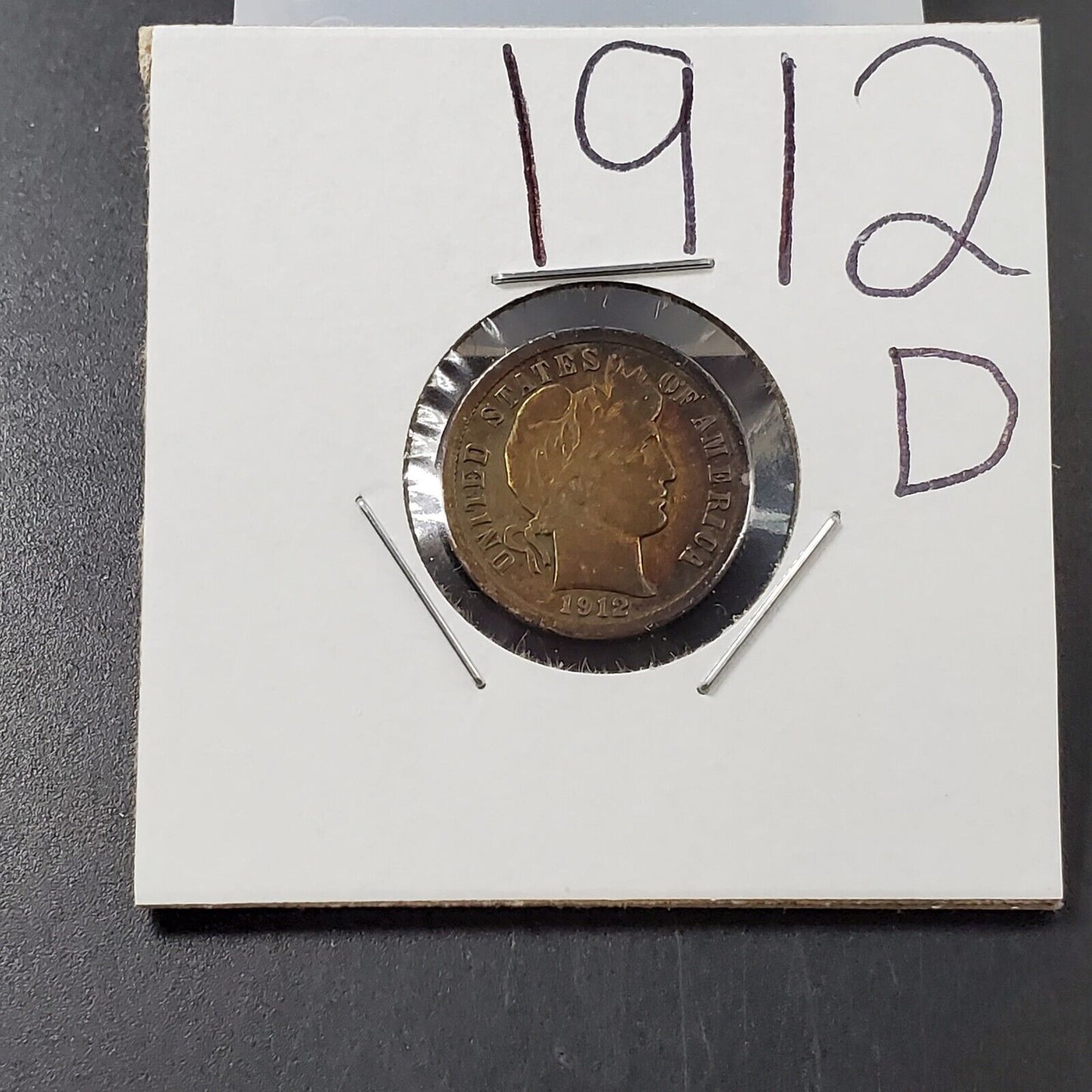 1912 D Barber DIME Silver Coin PQ Circ Toning Fine / VF Toner